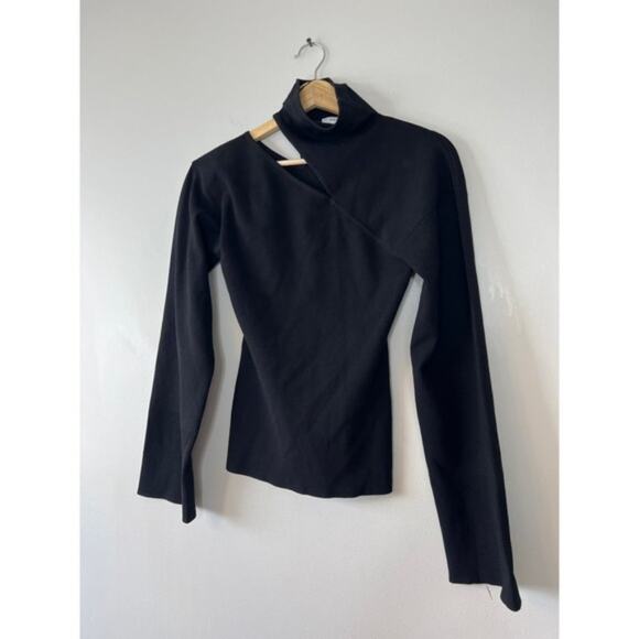 NEW A.L.C. Cutout Shoulder Long Sleeve Stretch Paquin Black Blouse Top Sz: XS - Picture 3 of 9